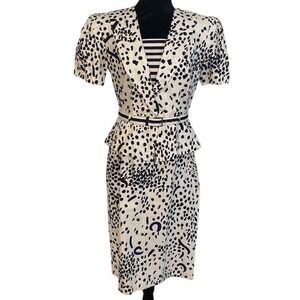 Vintage California Girl 80s Peplum Dress Black White Abstract Polla Dot Size 8